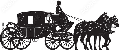 Vintage horse-drawn carriage, black silhouette, horse and buggy, transportation icon
