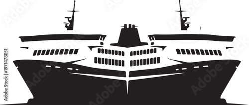 Cruise ship, ferry boat, black silhouette, vector icon, transportation symbol, nautical graphic