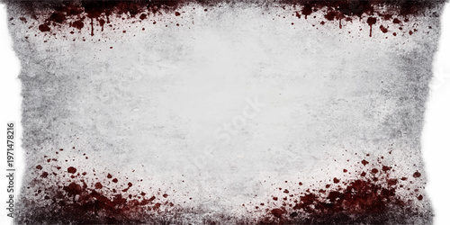 Black and white grunge background with blood splatter and paint texture