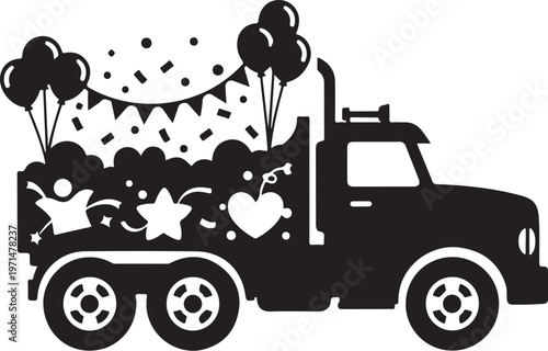 Black truck, party truck, silhouette vehicle, celebration transport