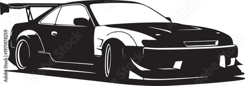 Black sports car vector, racing car silhouette, speedster illustration, automotive design element