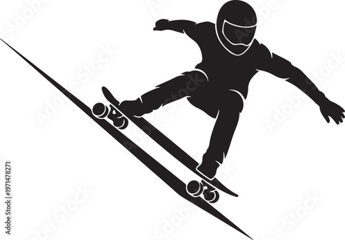 Skateboarder, black silhouette, extreme sports icon, action symbol