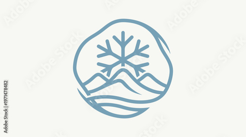 Minimalist Winter Logo With Mountains and Snowflake