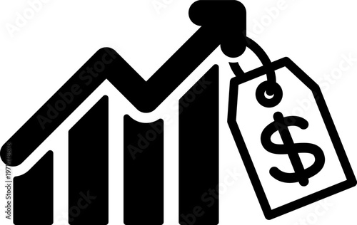 インフレ・物価上昇を表すシンプルな白黒アイコン（Inflation Icon – Simple Black and White Flat Vector）
