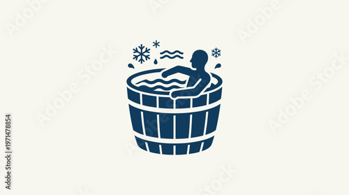 Iconic Wooden Tub With Person Enjoying Cold Therapy