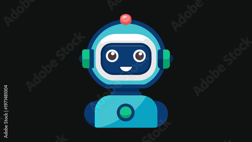 Flat vector illustration of a friendly customer service robot with headset. Concept of AI chatbot, automated online support, digital assistant, and futuristic technology for business help desk.