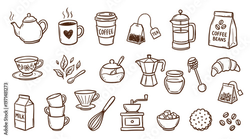 Hand Drawn Coffee and Tea Elements Collection for Beverage Lovers and Cafes