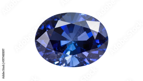 Deep blue oval faceted gemstone, isolated on transparent background