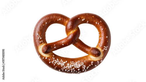 Photography Golden brown pretzel with coarse salt crystals, isolated on transparent backgrou
