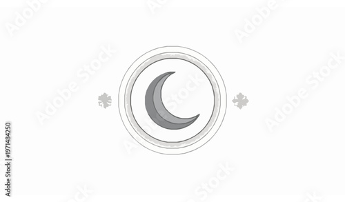Ramadan Kareem card vector with crescent moon and lanterns in circular ornament isolated on white background