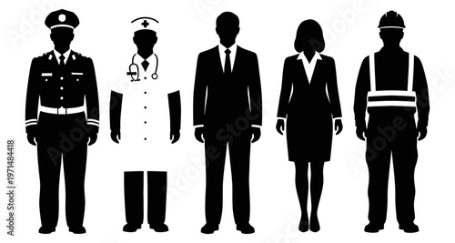 Diverse Professions Silhouettes Standing Together Representing Different Careers and Occupations