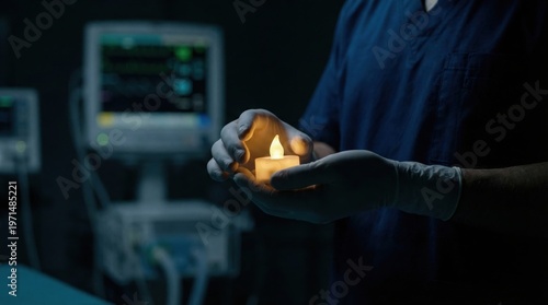 Hands Holding Dim Candle Light in Dim Setting