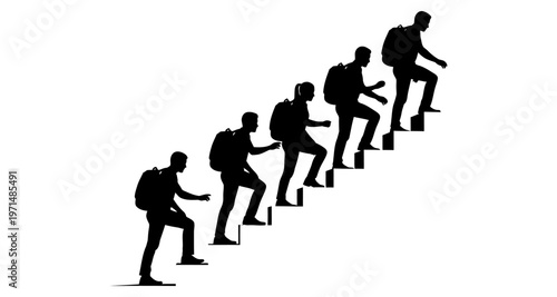 Hikers Ascending Stairs Silhouette Group Progress Concept Outdoor Adventure Minimalist Style