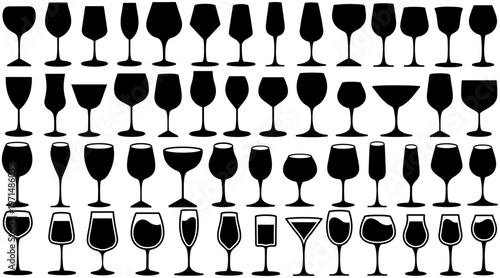 set vector silhouette wine glass icon collections. different drink glasses symbol template design illustration