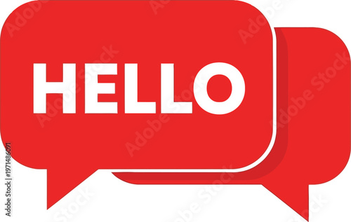 Simple yet effective vector illustration of a red speech bubble, featuring the word 'HELLO' in crisp white text, ideal for digital communication designs.