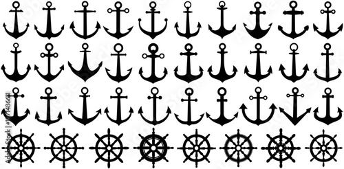 set vector anchor symbol ship wheel icon collections.  nautical logo. marine sign template design illustration