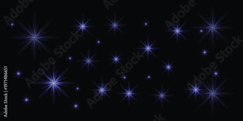 Mystical night sky a collection of sparkling blue and purple starbursts