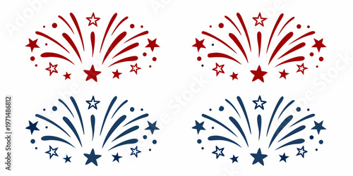 Four patriotic firework displays in red white and blue colors