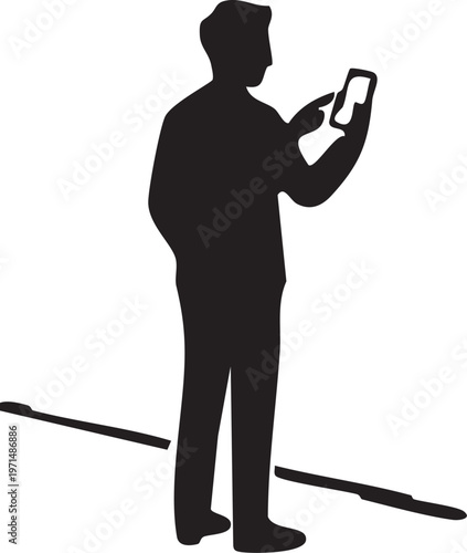 Person Ordering via Mobile App Vector Silhouette