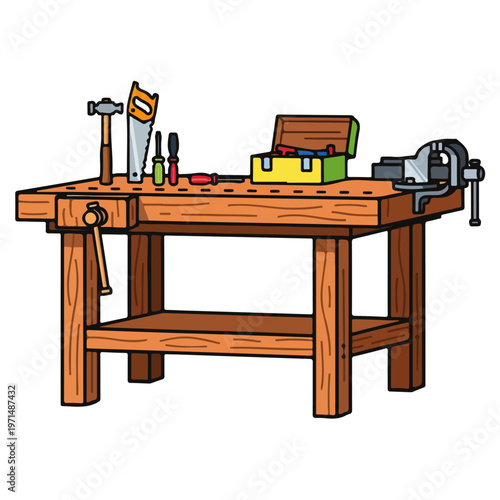 Wooden Workbench Hand Tool Workshop Vector Illustration
