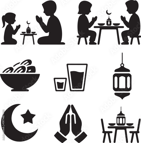 Eid celebration Islamic Silhouette Icons