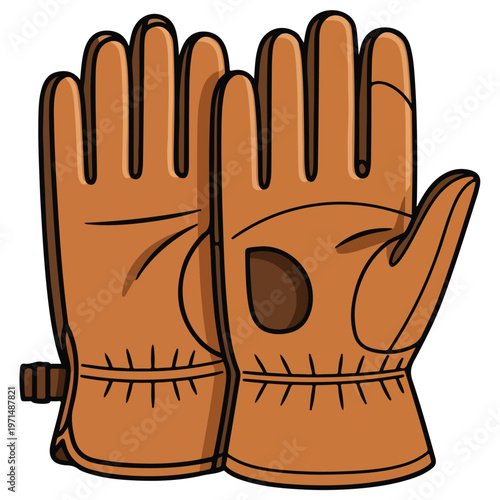 tan leather work gloves flat cartoon vector illustration