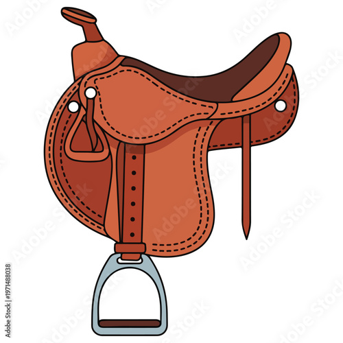 Western Leather Horse Saddle Flat Design Vector Template