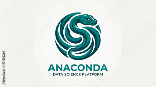 Anaconda Data Science Platform Logo featuring a stylized serpent coiled in a circle, representing innovation and expertise in data analysis and technology