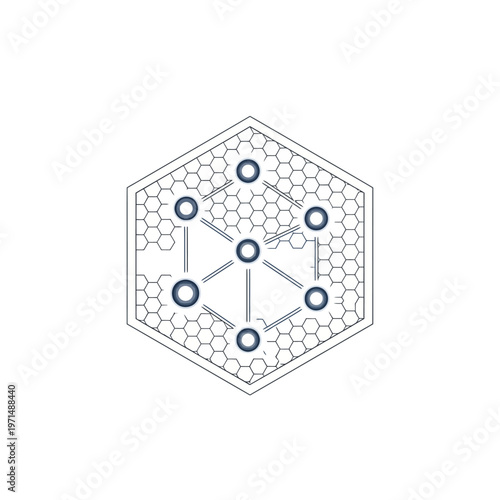 Hexagonal Grid Network with Interconnected Circles, Representing Data Structure or Molecular Model on Isolated White Background
