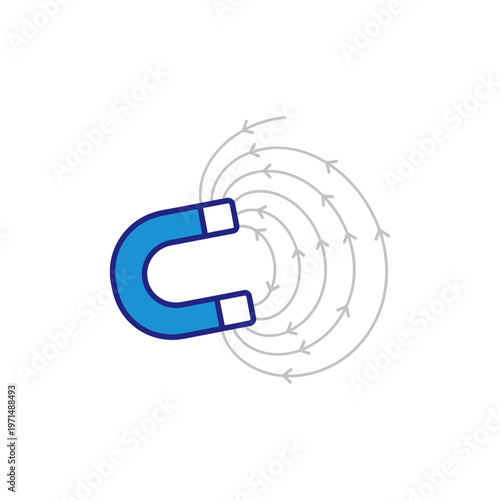 Blue Horseshoe Magnet with Magnetic Field Lines on isolated white background
