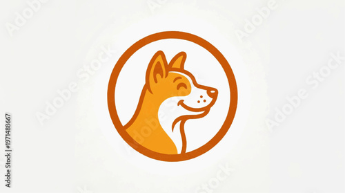 Cheerful dog head illustration, smiling warmly inside a circle. This friendly canine icon symbolizes loyalty and companionship, ideal for pet care branding or animal-themed designs