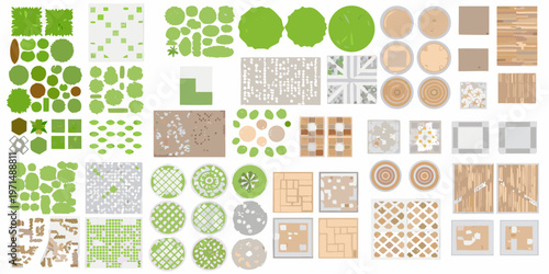 Collection of top down stylized tree and ground textures for game design