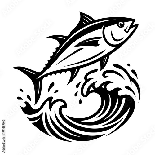 Tuna Fish Jumping Over Ocean Waves Illustration