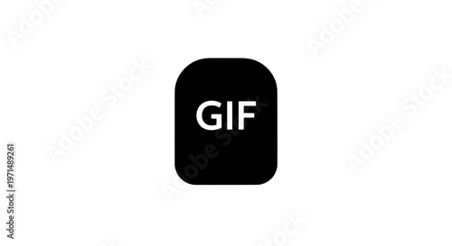 GIF icon with white text on black square background featuring graphic, symbol, logo with file format and animation elements for image, media