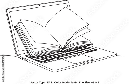 E-Learning and Digital Library Doodle - Minimalist Online Education Illustration
