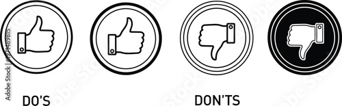 A vector graphic illustration shows four circular icons, two thumbs-up for 'Do's' and two thumbs-down for 'Don'ts', conveying clear visual choice.