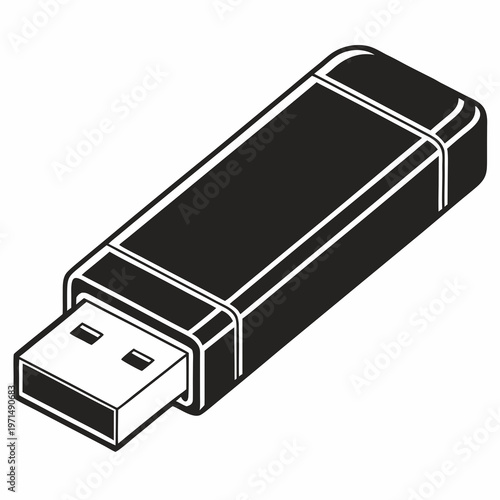 A minimalist vector graphic illustration of a USB flash drive on a white background