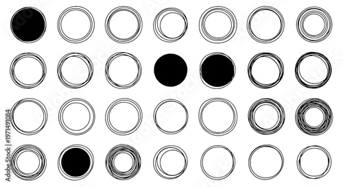 Bild auf Leinwand Circles hand drawn set with black and white filled and outlined shapes featuring