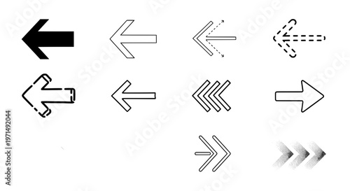 Arrows hand drawn set with black curved lines and pointed tips on white background featuring icons, graphics, vector with illustrations and direction