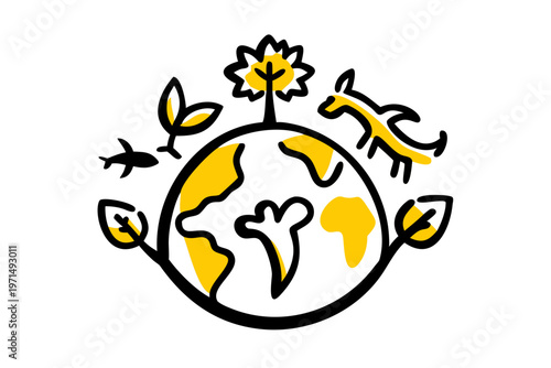 Eco Nature Conservation Poster with Green Earth Trees and Wildlife Animals