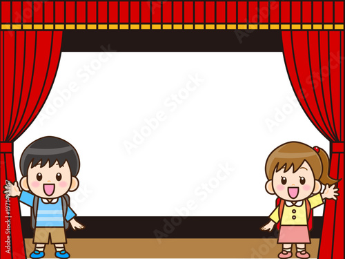 演劇の発表会をする小学生のイラスト素材
