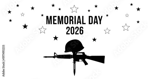 Memorial Day Soldier Helmet Rifle Remembrance Stars Silhouette Vector Graphic