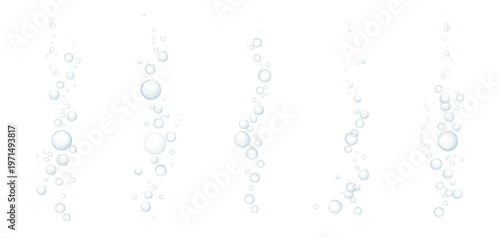Water drop under with fizz air sea and background underwater transparent. Soap effervescent oxygen with effect flow texture and gas drink light. Isolated icon water with vector abstract fizz.