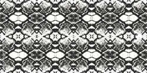 Seamless black and white snake skin pattern vector illustration with detailed animal reptile scale texture background design