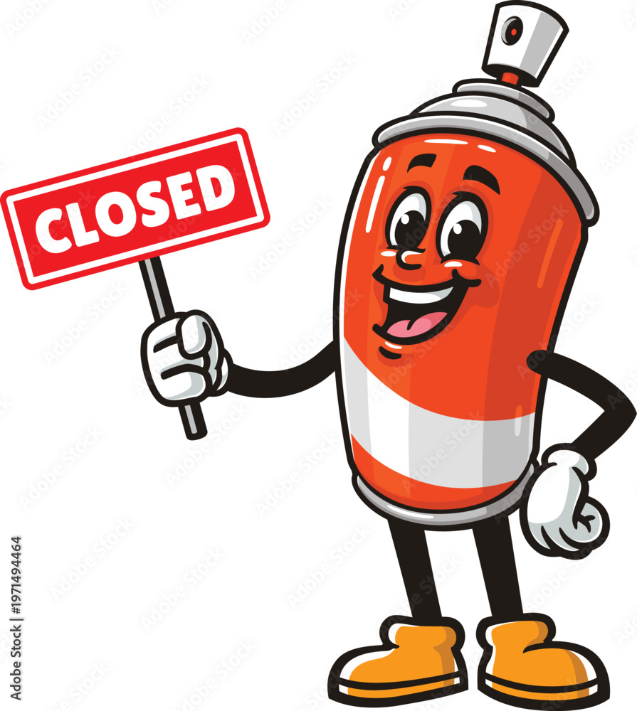 Fototapeta premium Cartoon spray paint mascot holding a closed sign