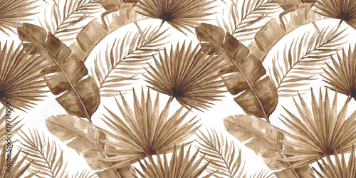 Seamless tropical pattern with golden and white palm leaves for elegant summer fashion and home decor design