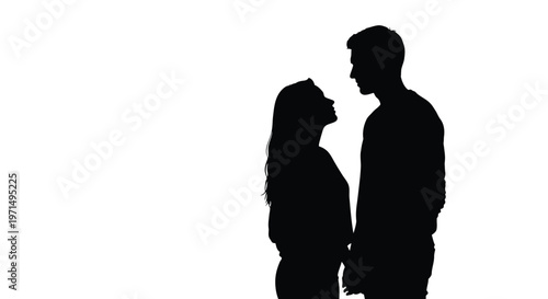 Couple facing each other in a romantic pose black and white silhouette