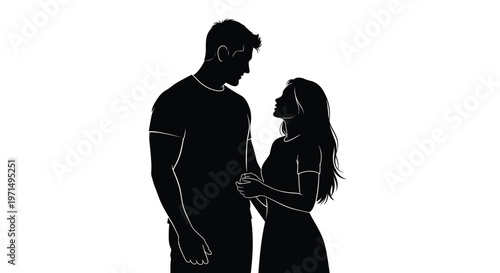 Couple embracing looking at each other with tenderness a dark silhouette