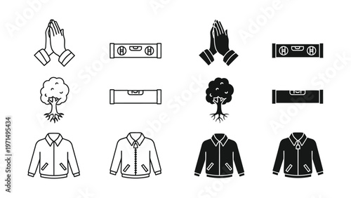 Symbolic icons paired with jacket designs in contrasting styles