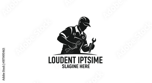 Mechanic holding wrench wearing overalls and cap a striking silhouette